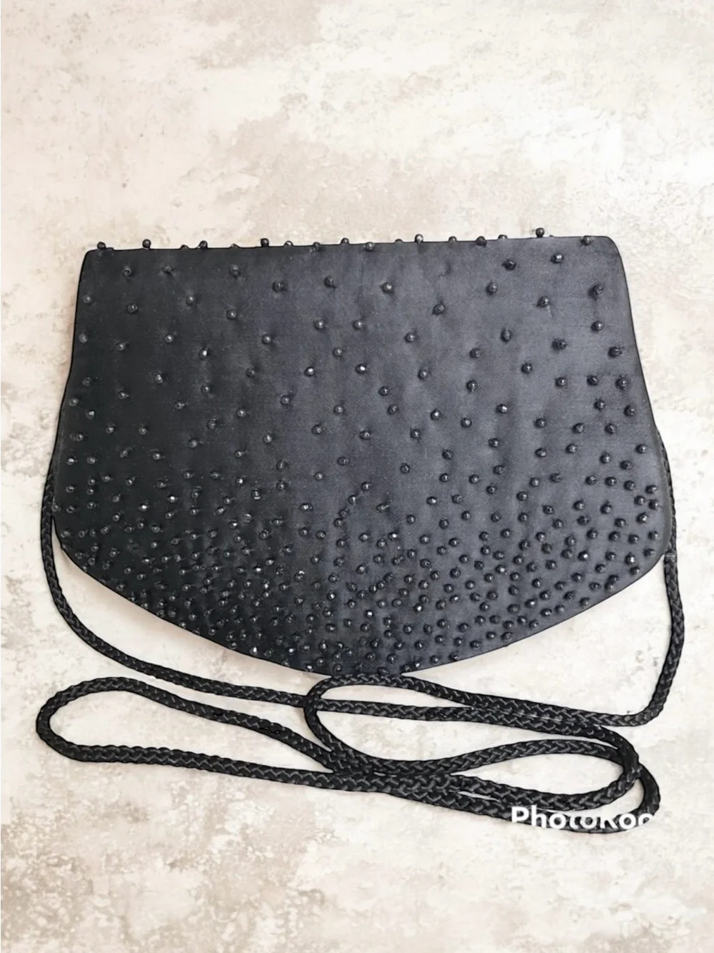 La Regale Vintage Clutch Black Beaded Satin Purse